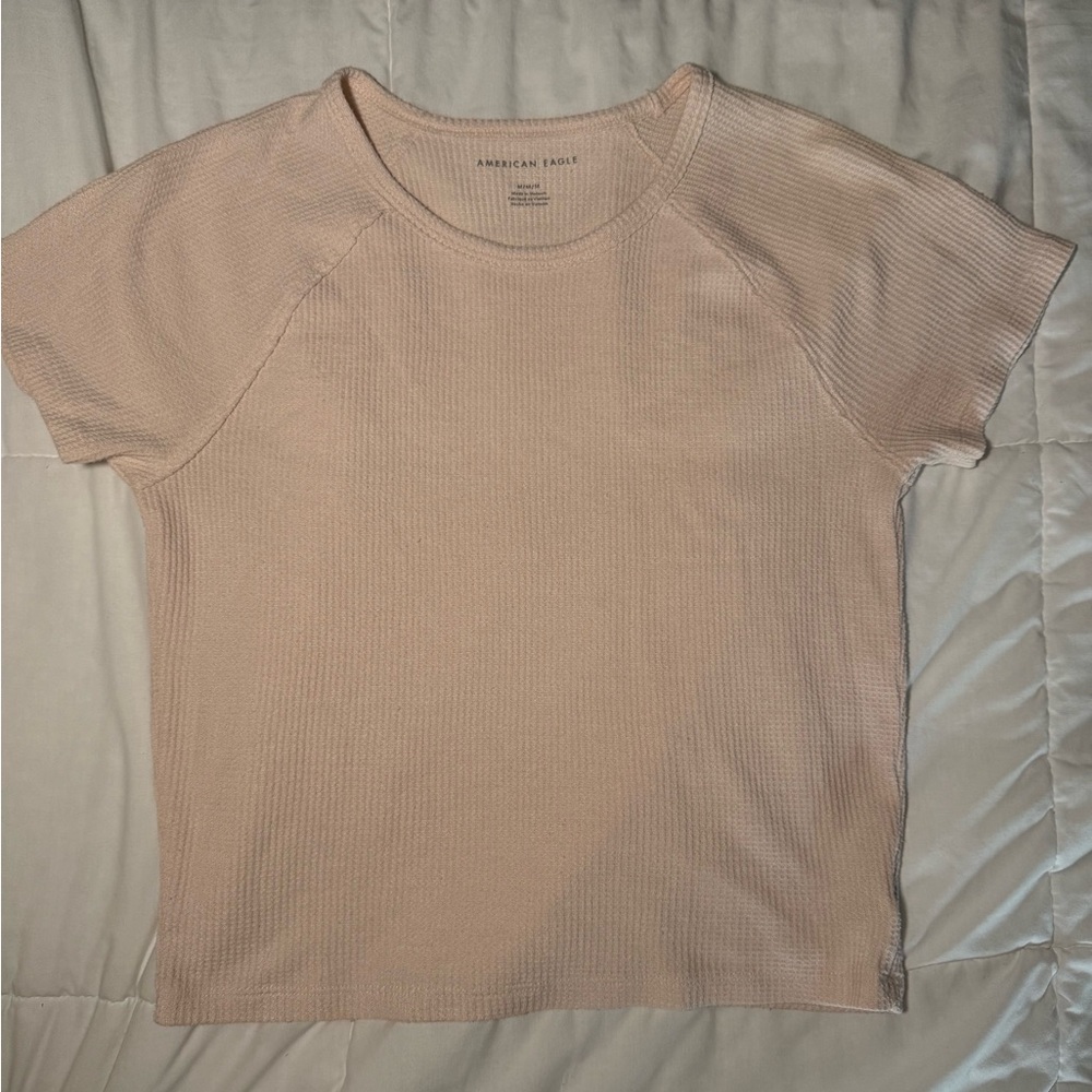 American Eagle Pale Pink Waffle-Knit Crew Tee